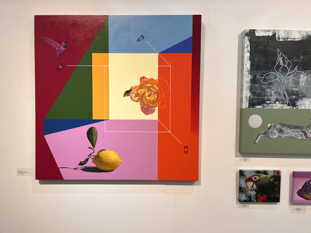 Painting with a lemon, a bird and a flower by Paul Art Lee