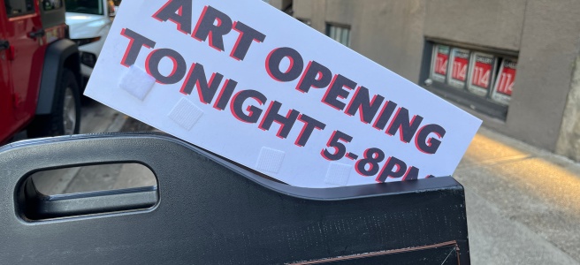 Art Openings Sign at Gallery 114 in Portland