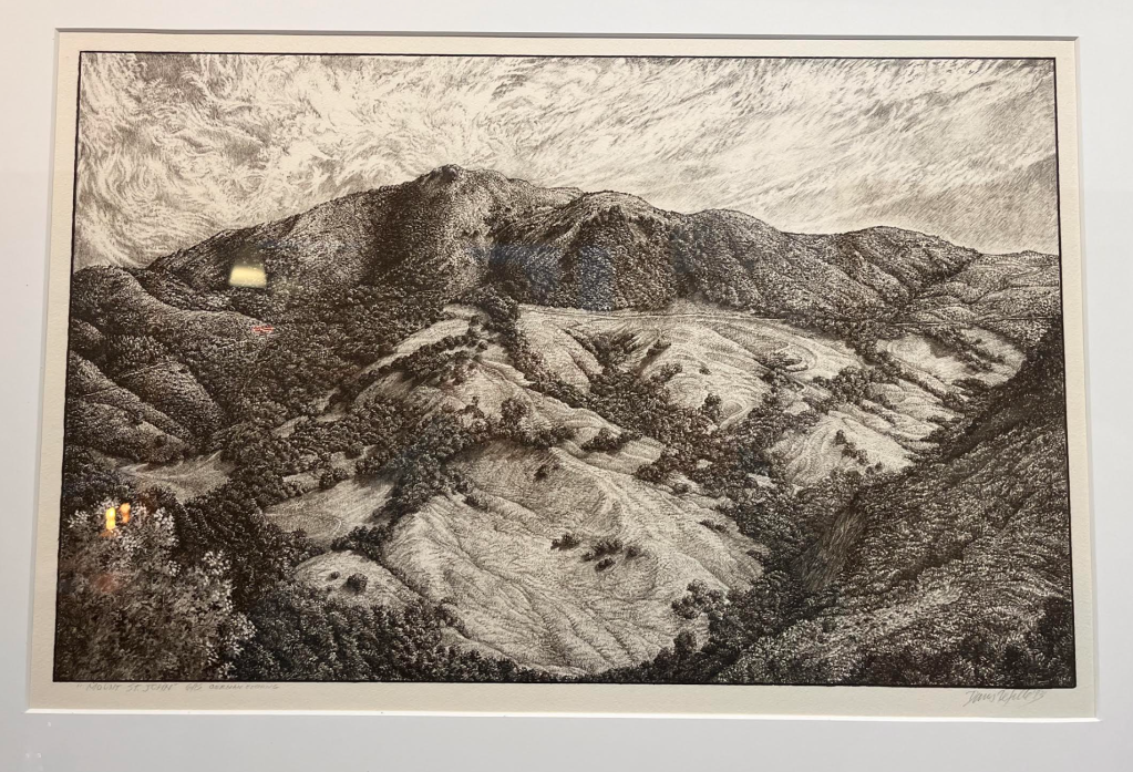Davis Te Selle Lithograph of mountain and trees